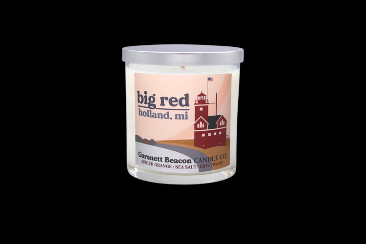 Big Red Lighthouse Holland Michigan Candle - Spiced Orange, Sea Salt, Driftwood Scent