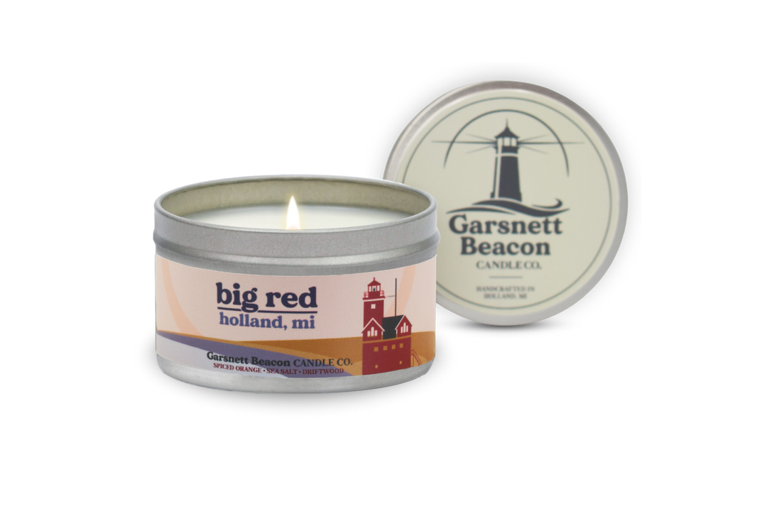 Big Red Lighthouse Holland Michigan Candle - Spiced Orange, Sea Salt, Driftwood Scent