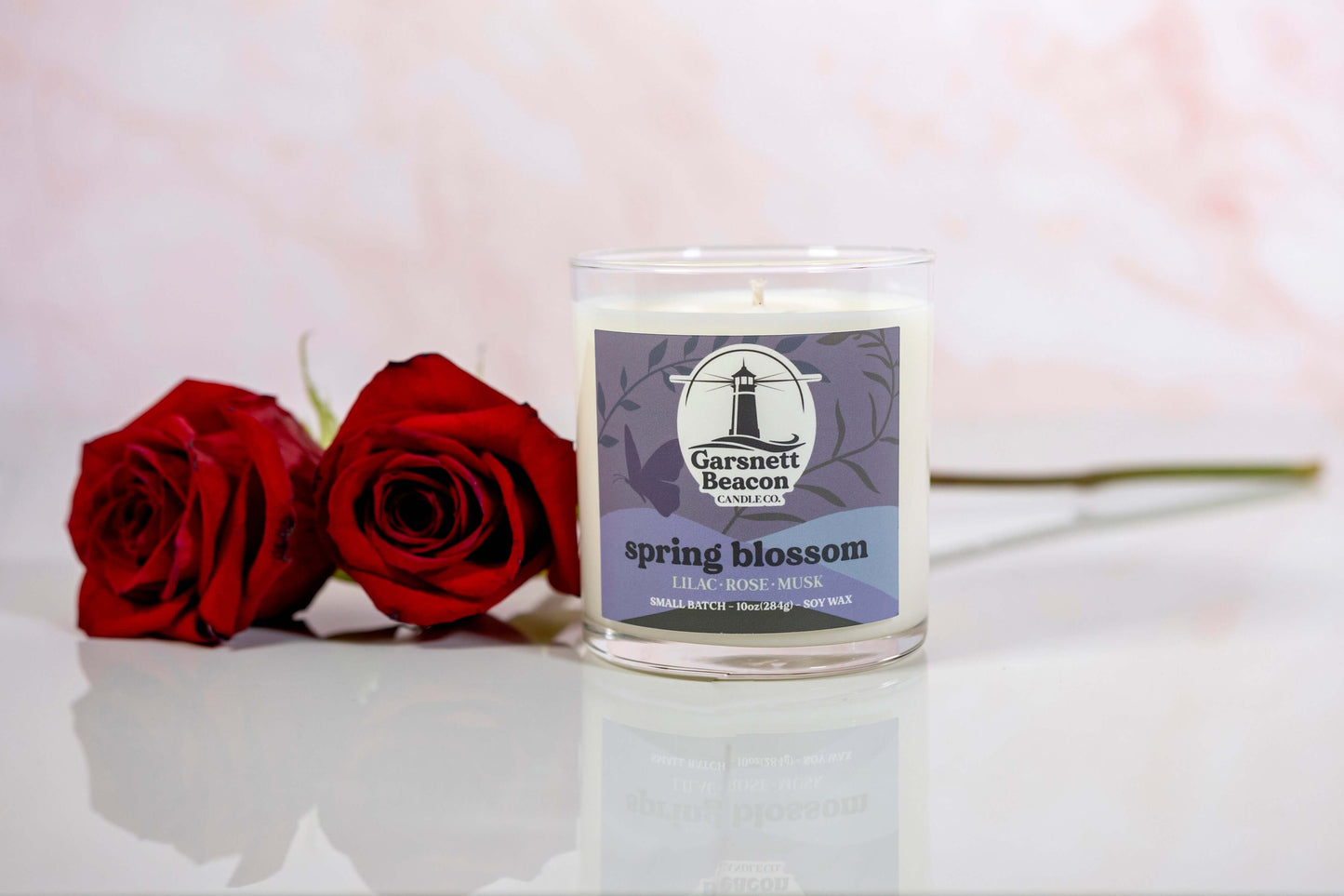 Lilac Rose Lilies Light Musk scented candles called Spring Blossom in glass ceramic tin and wax melts