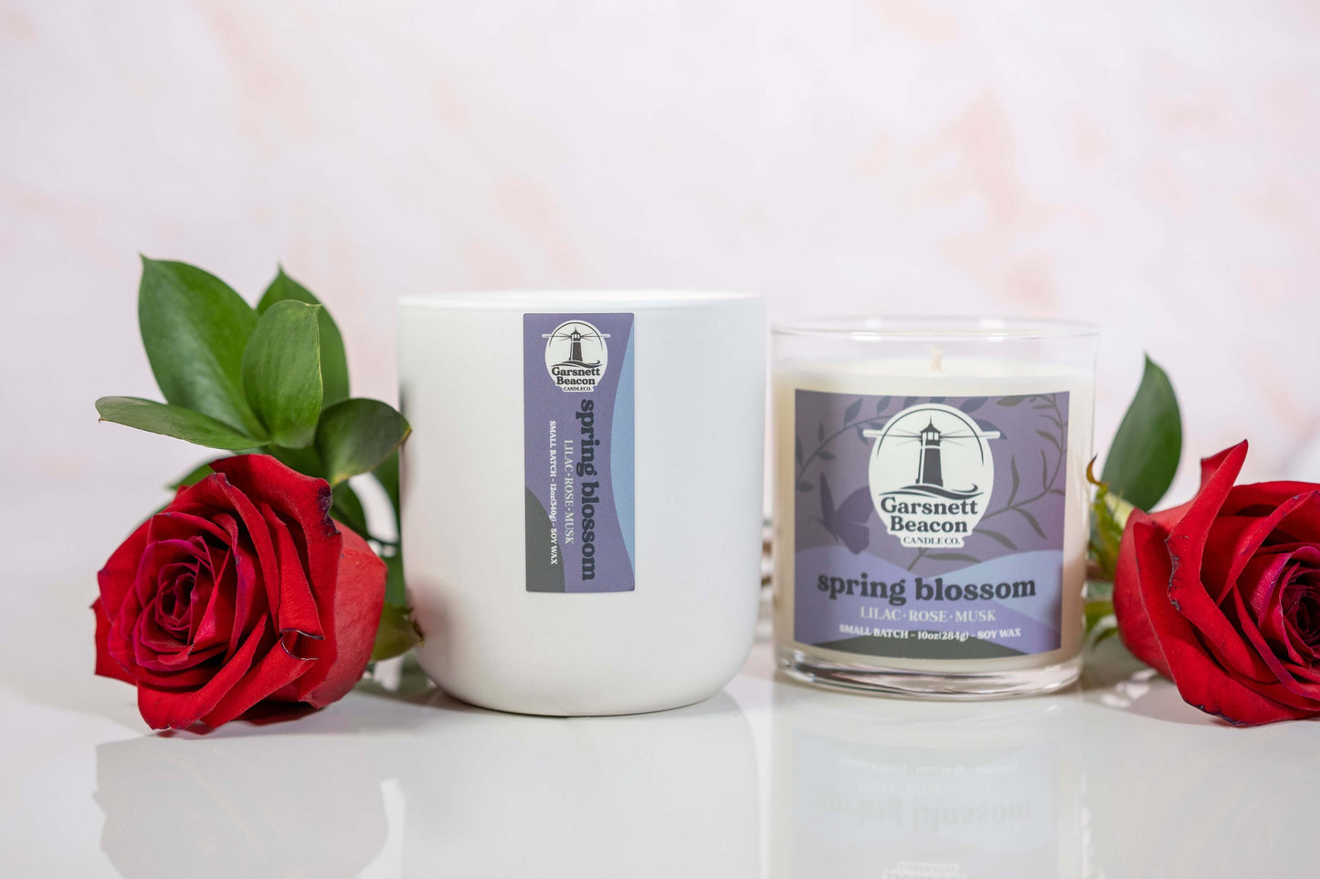 Lilac Rose Lilies Light Musk scented candles called Spring Blossom in glass ceramic tin and wax melts