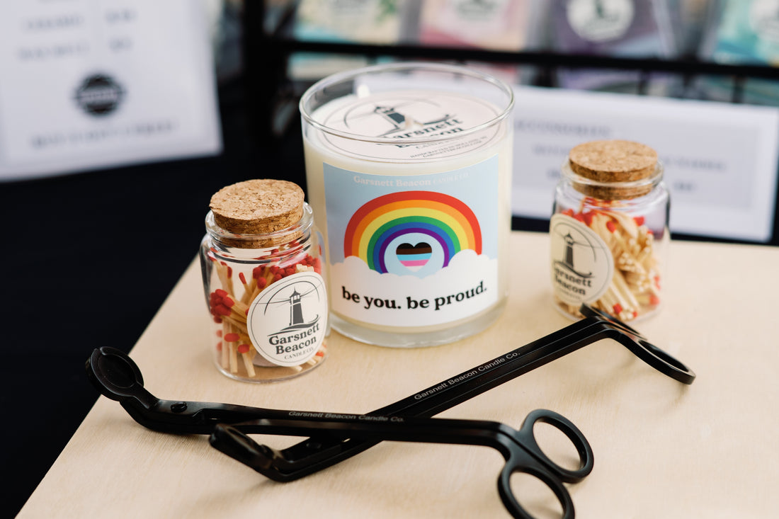 shop with a purpose. be you be proud LGBTQ+ candle