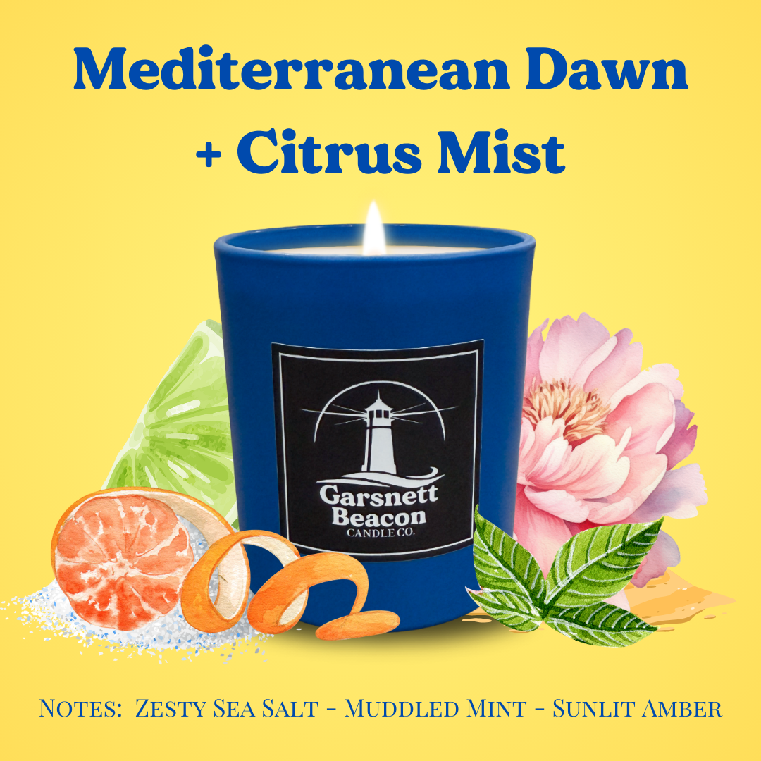 Mediterranean Dawn + Citrus Mist Candle of the Month