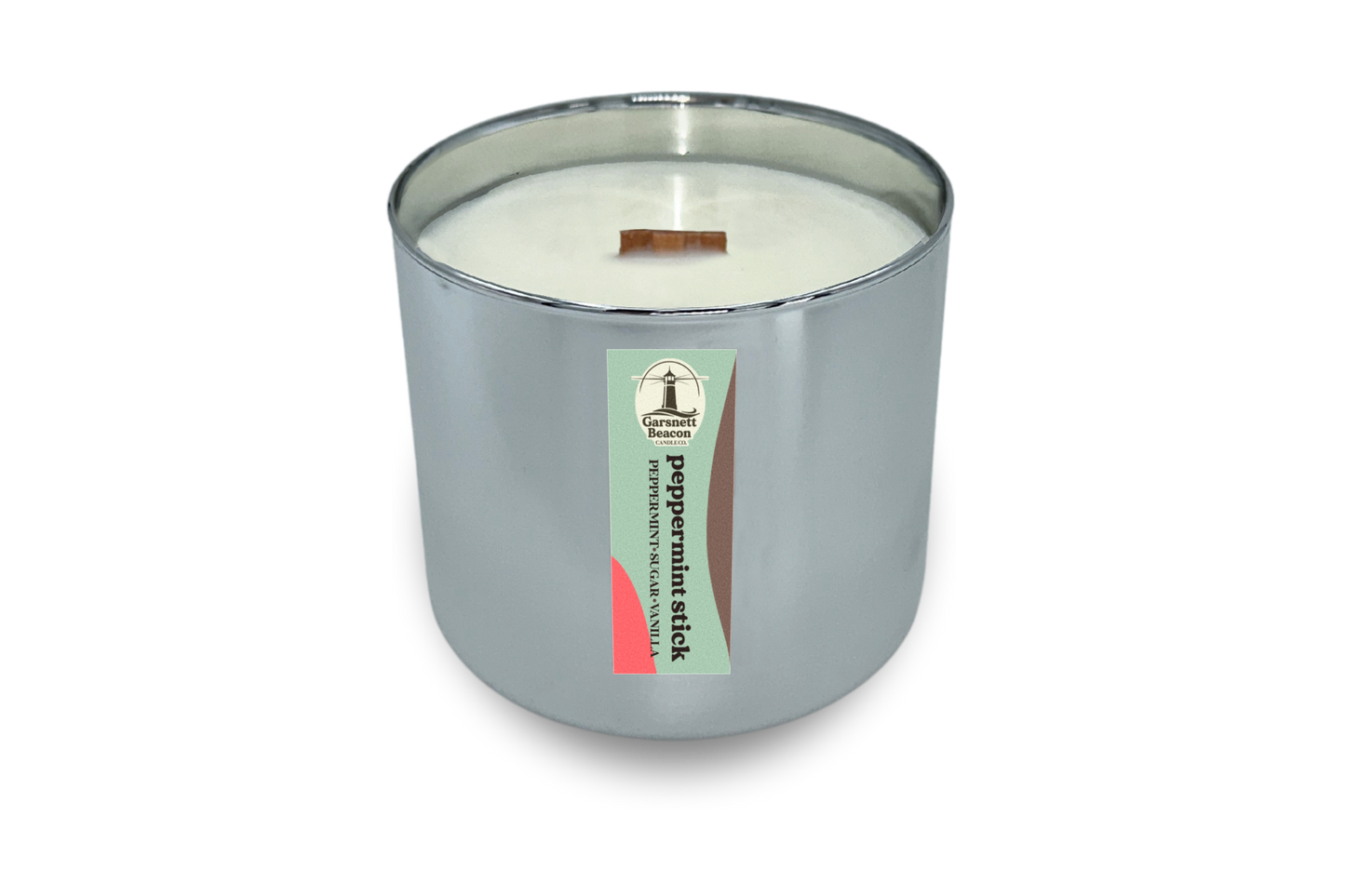 Peppermint Stick Silver Wooden Wick Candle