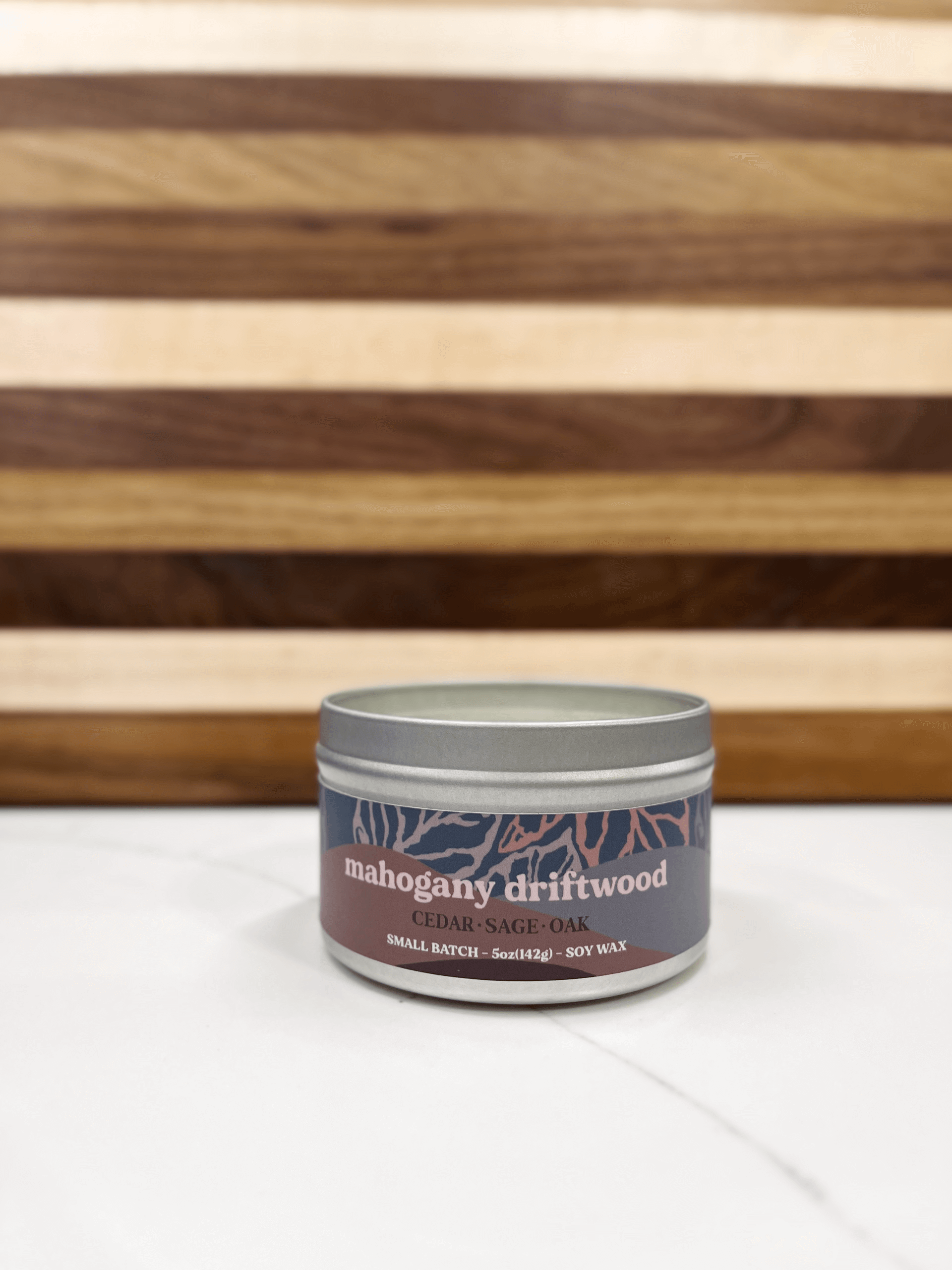 Mahogany Driftwood Tin Candle