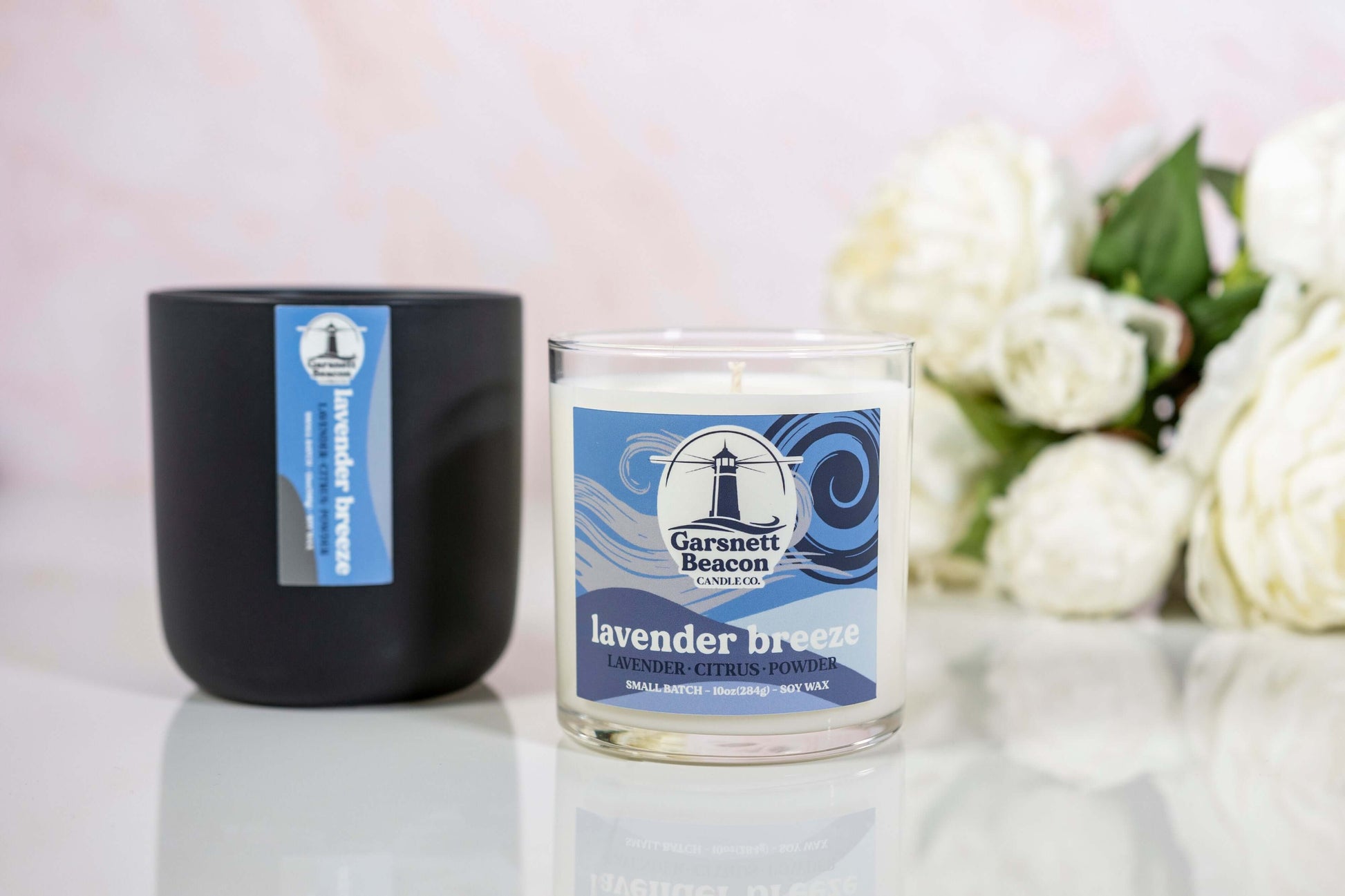 Lavender Citrus Powder scented candles called Lavender Breeze in glass ceramic tin and wax melts